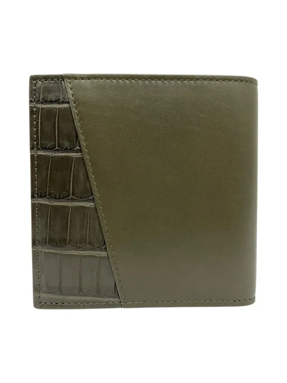 Bottega Veneta Lamb Croco Leather Wallet Bifold Khaki